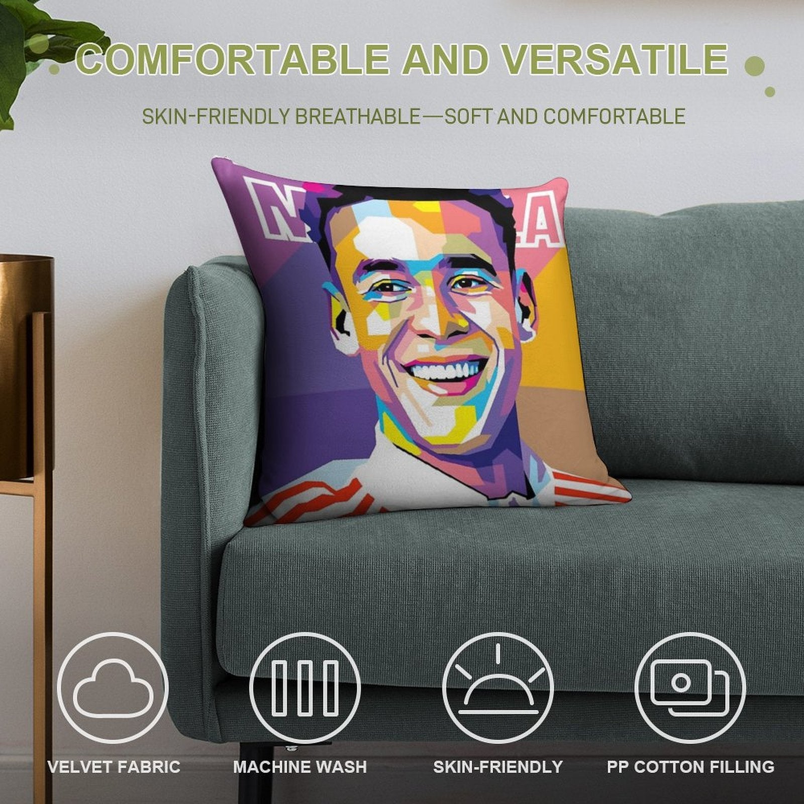 Jamal Musiala in WPAP Style Soft Shrink-Resistant Throw Pillow