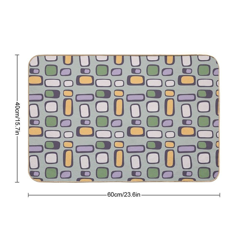 Colorful Retro Mid Century Aesthetic Squares Geometric Pattern Gray Teal  Toxin-Free Bath Mat