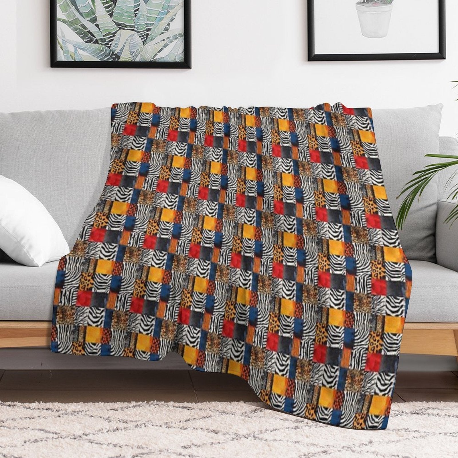 Textile Collage of Wild Prints Eco-conscious Throw Blanket