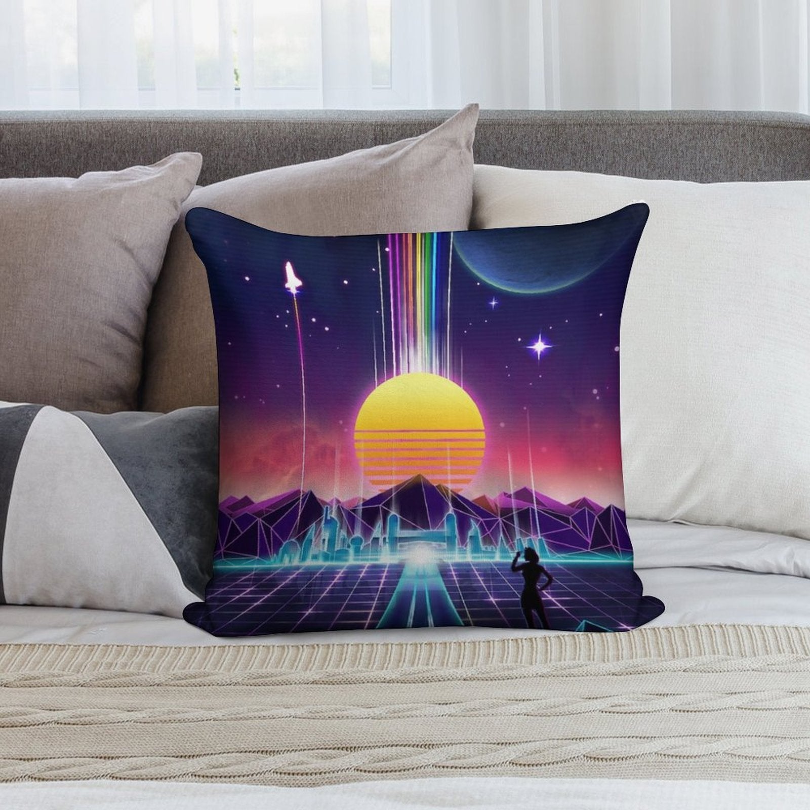 Neon Sunrise Soft Bedroom Essential Throw Pillow