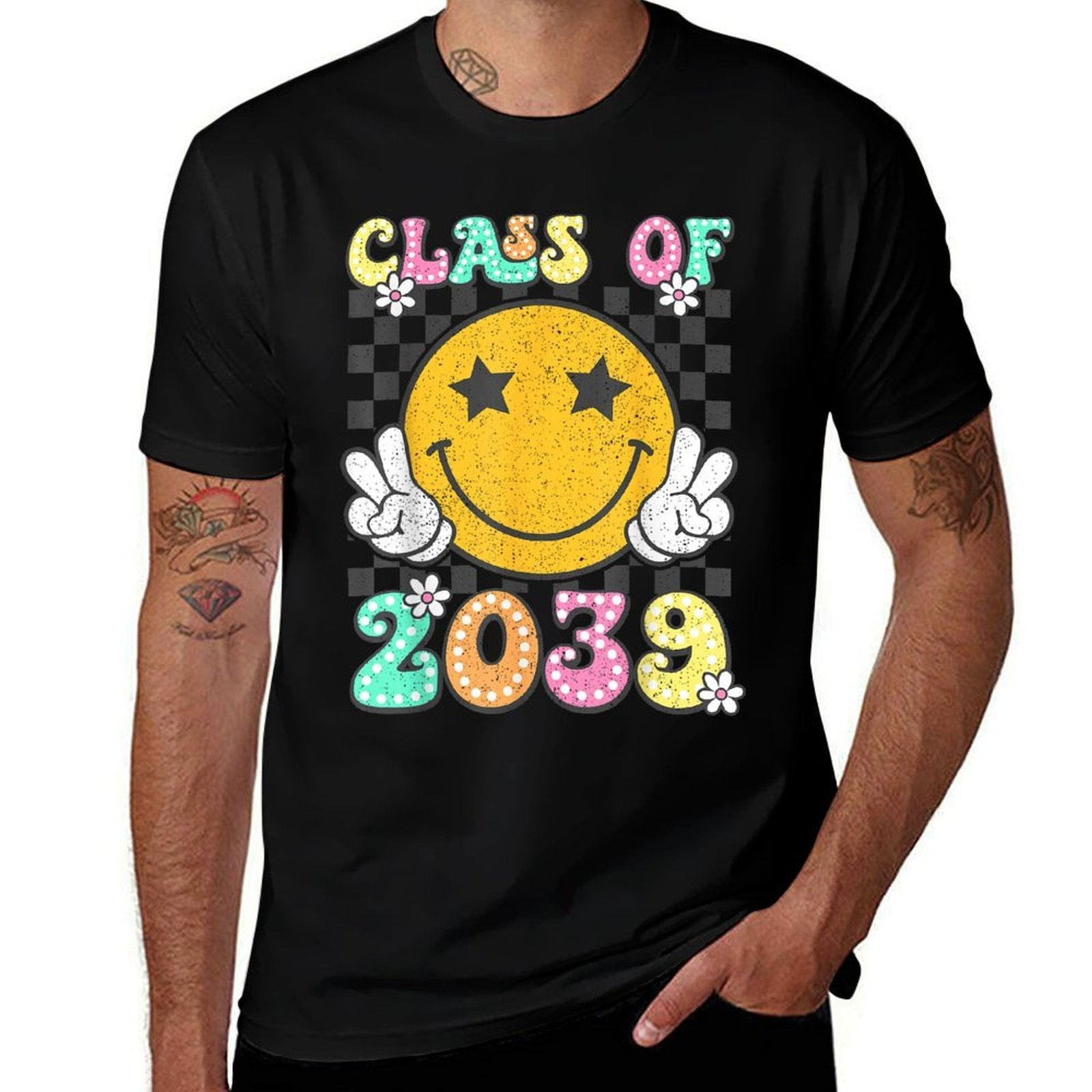 Class of 2039 Grow with Me Retro Kindergarten to Graduation  Tagless Design T-Shirt