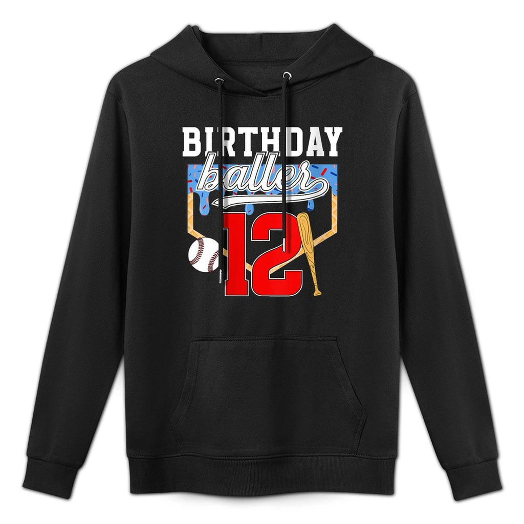 Womens 12th Baseball Birthday Twelve Year Old Baseball Player Drip Cotton-Polyester Blend Hoodie