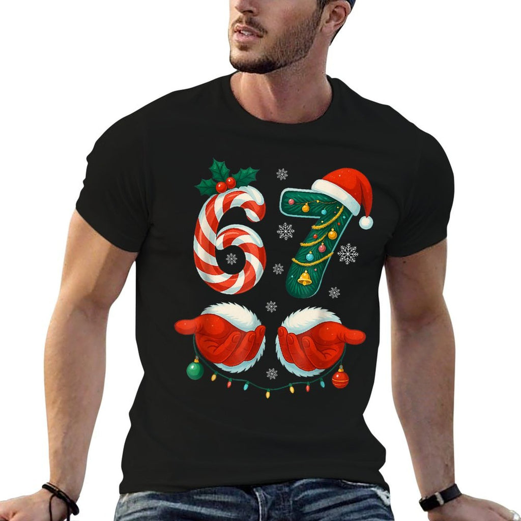 Funny 67 Christmas 6 7 Six Seven Meme 6 7 Matching Couples  Ribbed Collar T-Shirt