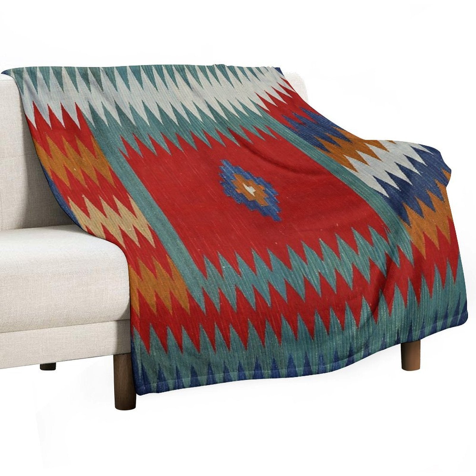 Persian Safreh I 19th Century Authentic Colorful Picture of A Chevron Teal And Blue Desert Rug Comfort Throw Blanket