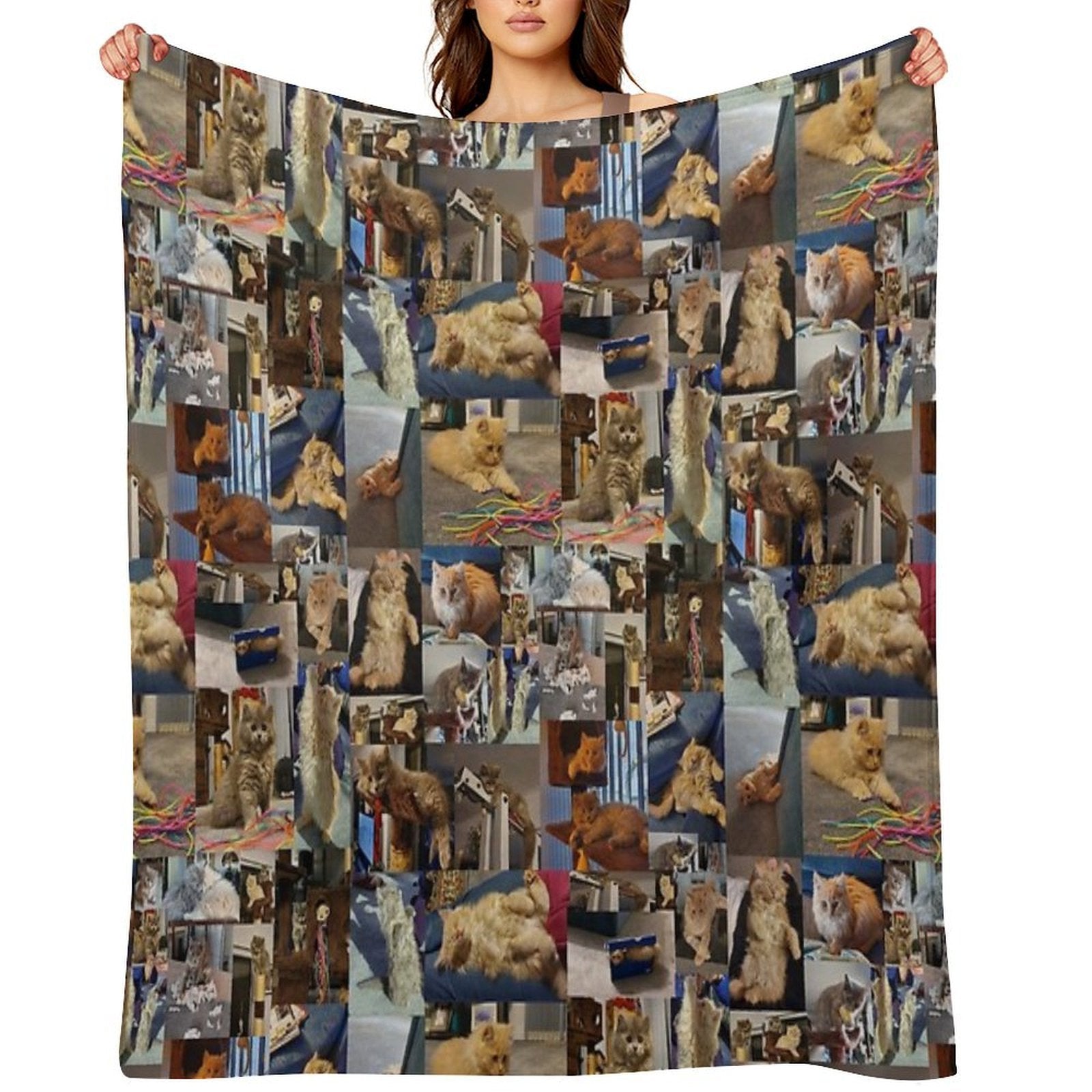 Playful Whiskers A Photo Collage of Brown And Fawn Fluffy Kittens Machine-washable Throw Blanket