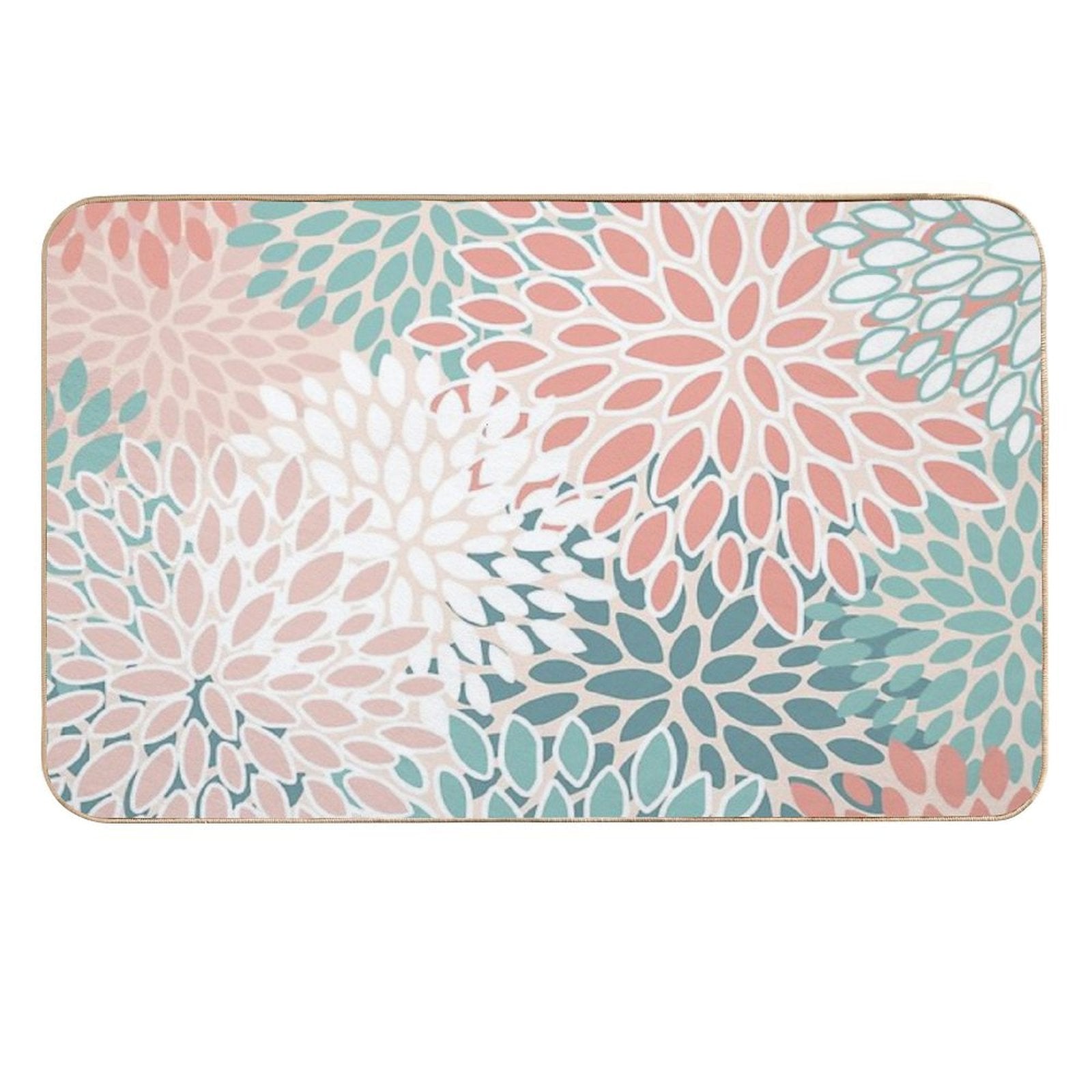 Flower Pattern, Teal, Blush,Coral, Peach  Easy Maintenance Bath Mat
