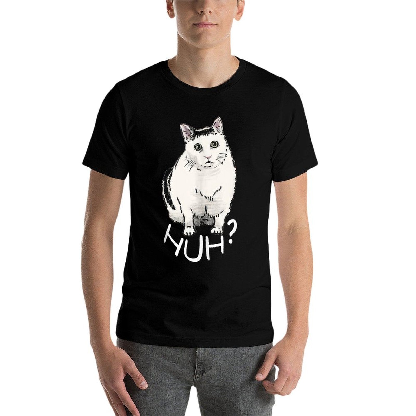 Funny Cat Huh Meme Internet Reaction Men Women Kids  Polyester Blend T-Shirt