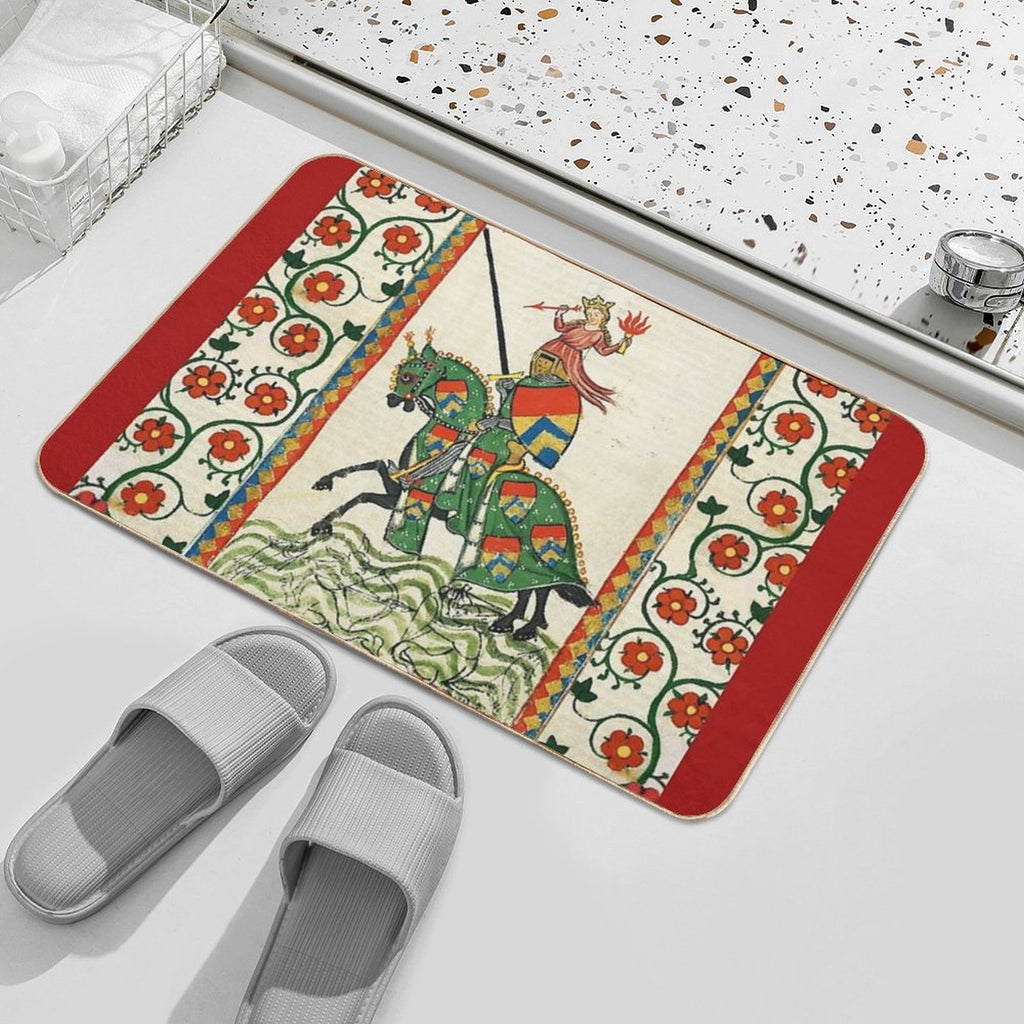 MEDIEVAL KNIGHT HORSEBACK AND RED WILD ROSES  High-Traffic Bath Mat