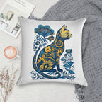 Ukraine Cat Floral Vintage Ukrainian Flag & Vyshyvanka Soft Reinforced Edging Throw Pillow