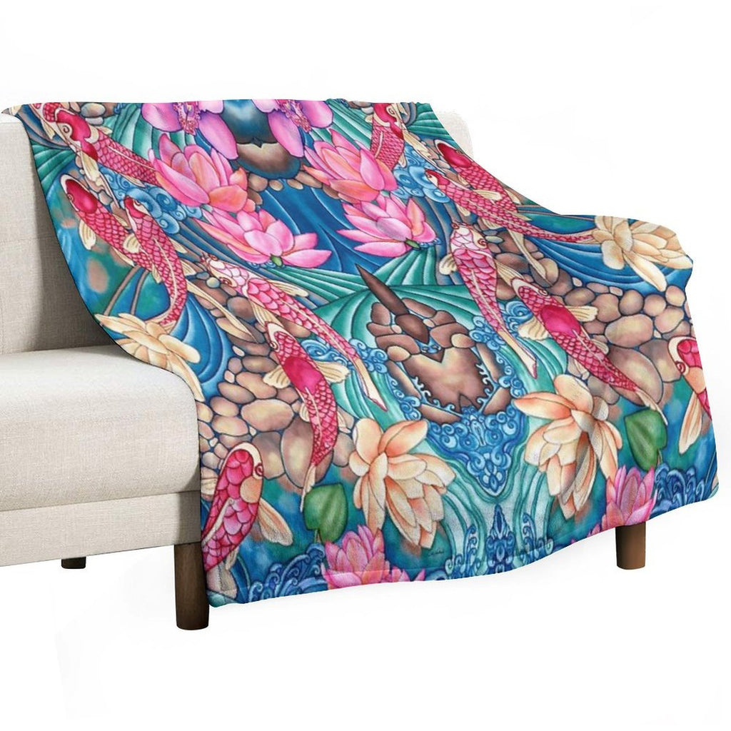 Koi Pond Shrink-resistant Throw Blanket