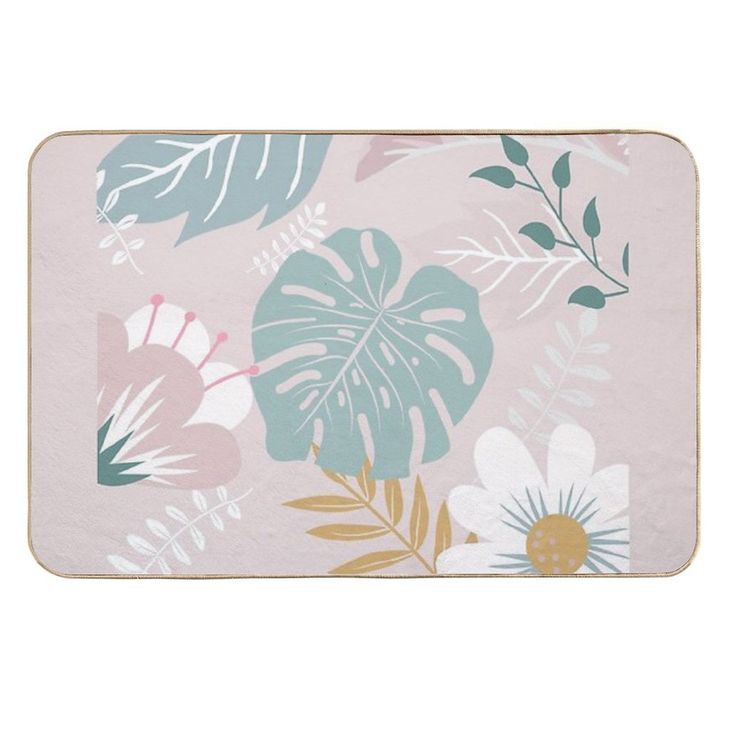 Green And Beige Monstera And Flowers Art  Odorless Bath Mat