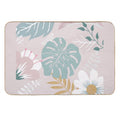 Green And Beige Monstera And Flowers Art  Odorless Bath Mat