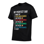 My Perfect Day Play Video Games  Eat Pizza Funny  Trendy Pattern T-Shirt