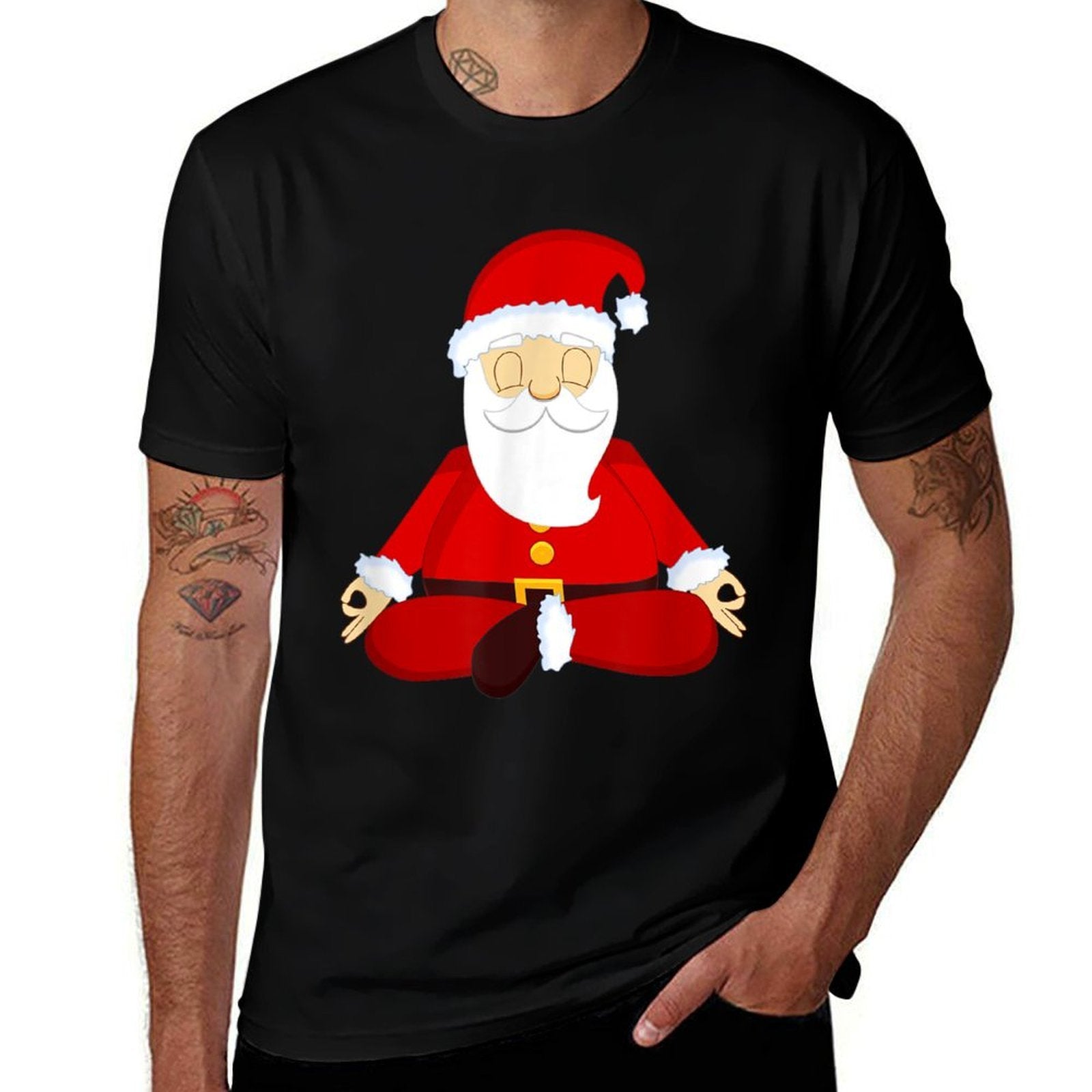 Funny Santa Claus Christmas Yoga Lotus Pose  Classic T-Shirt
