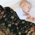 FALCONS BATH Red Blue Antique Medieval Tapestry,Court Figures,Birds, Flowers ,Rose Trellis Gift-ready Throw Blanket