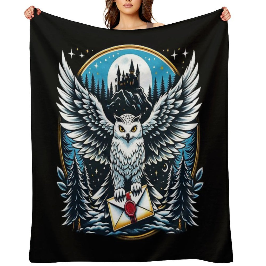 An Owl Messenger in A Mystical Night - Fantasy Gift-ready Throw Blanket