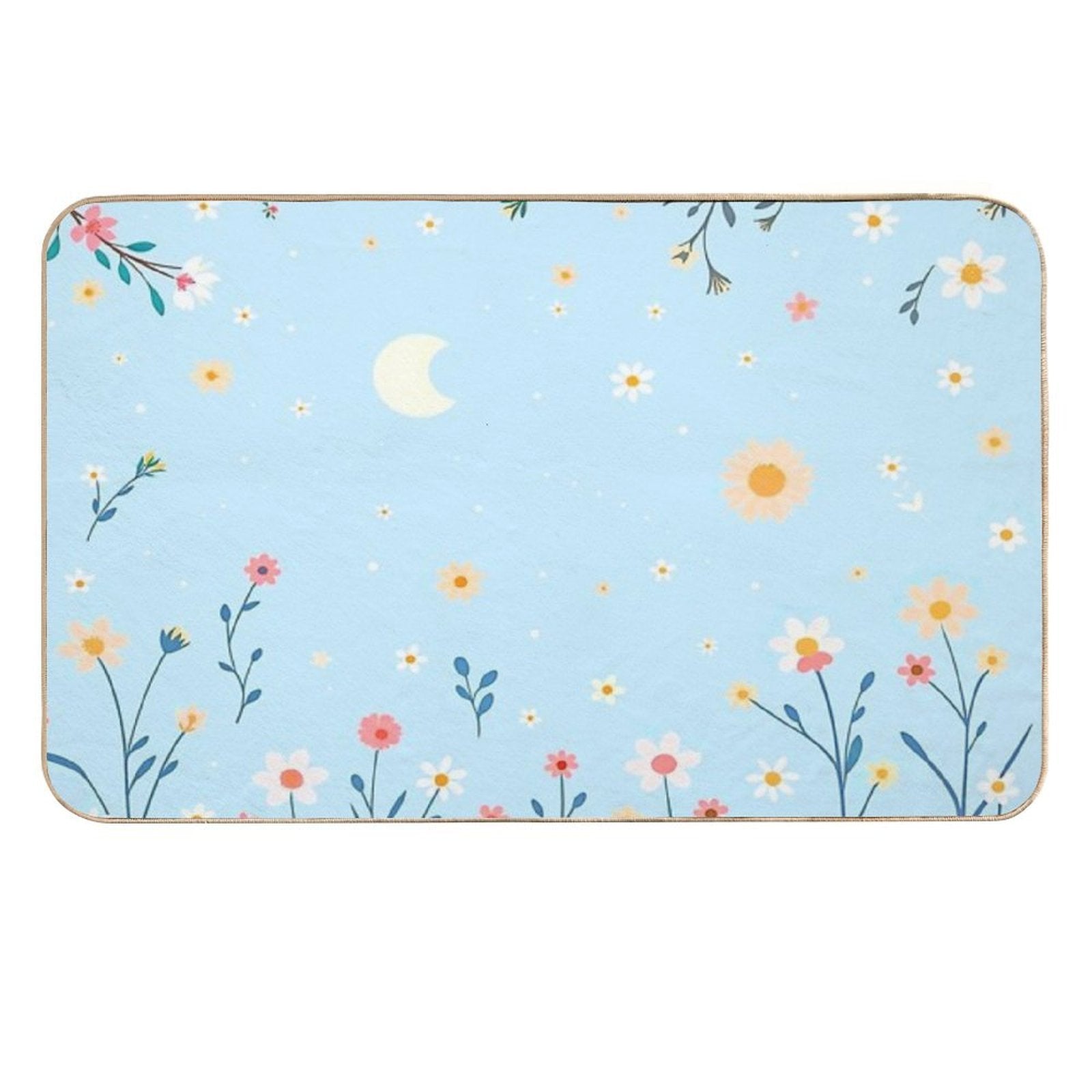 Flowers with Crescent Moon  Dirt-Trapping Bath Mat