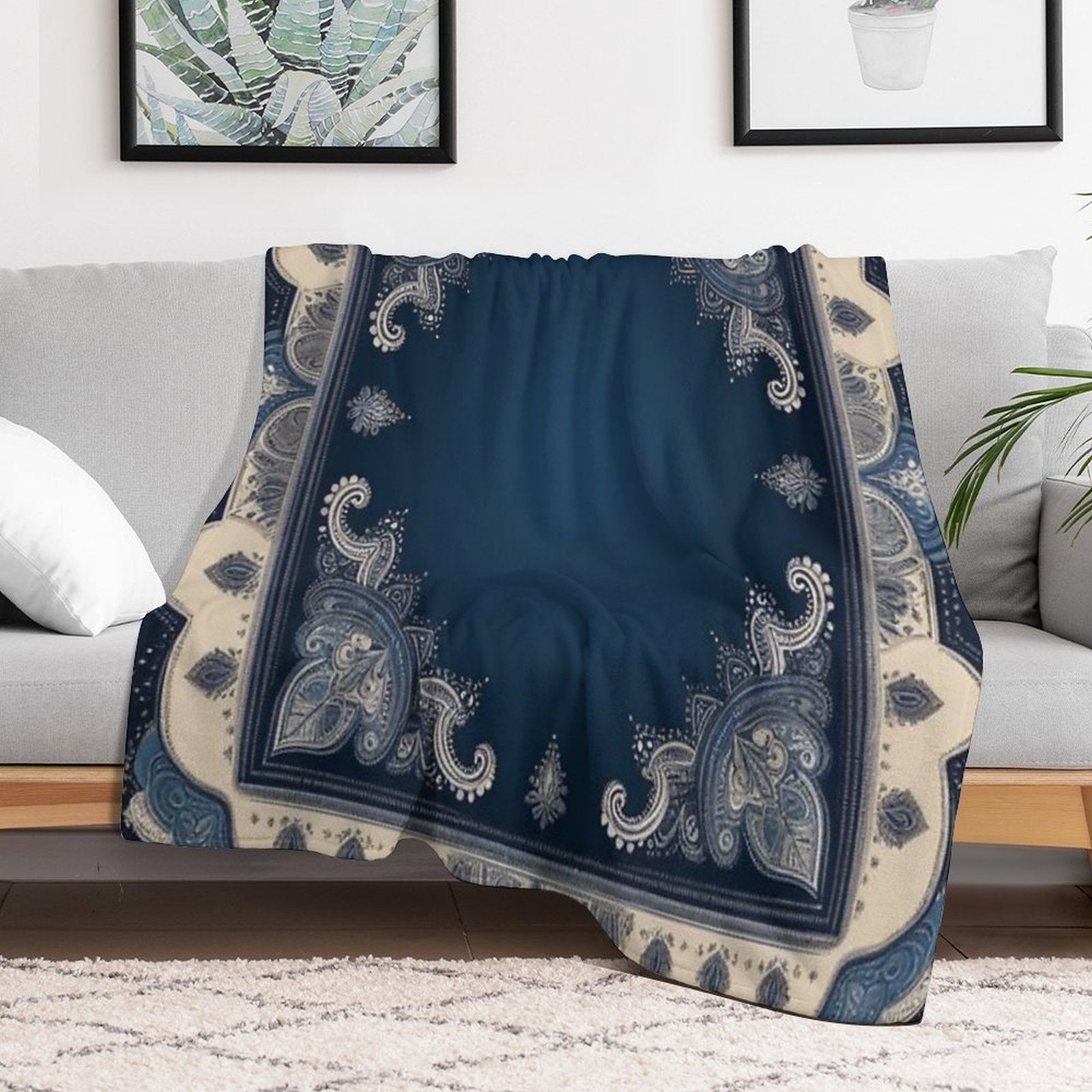RogerPattern - Tranquil Blue Harmony A Bandana-Inspired Print Plush Throw Blanket