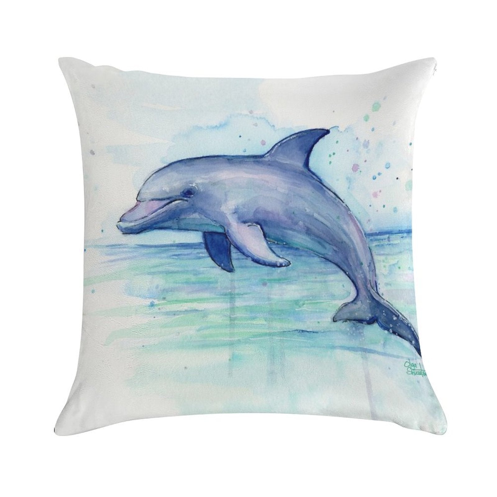 Dolphin Watercolor Soft Home Decor Throw Pillow