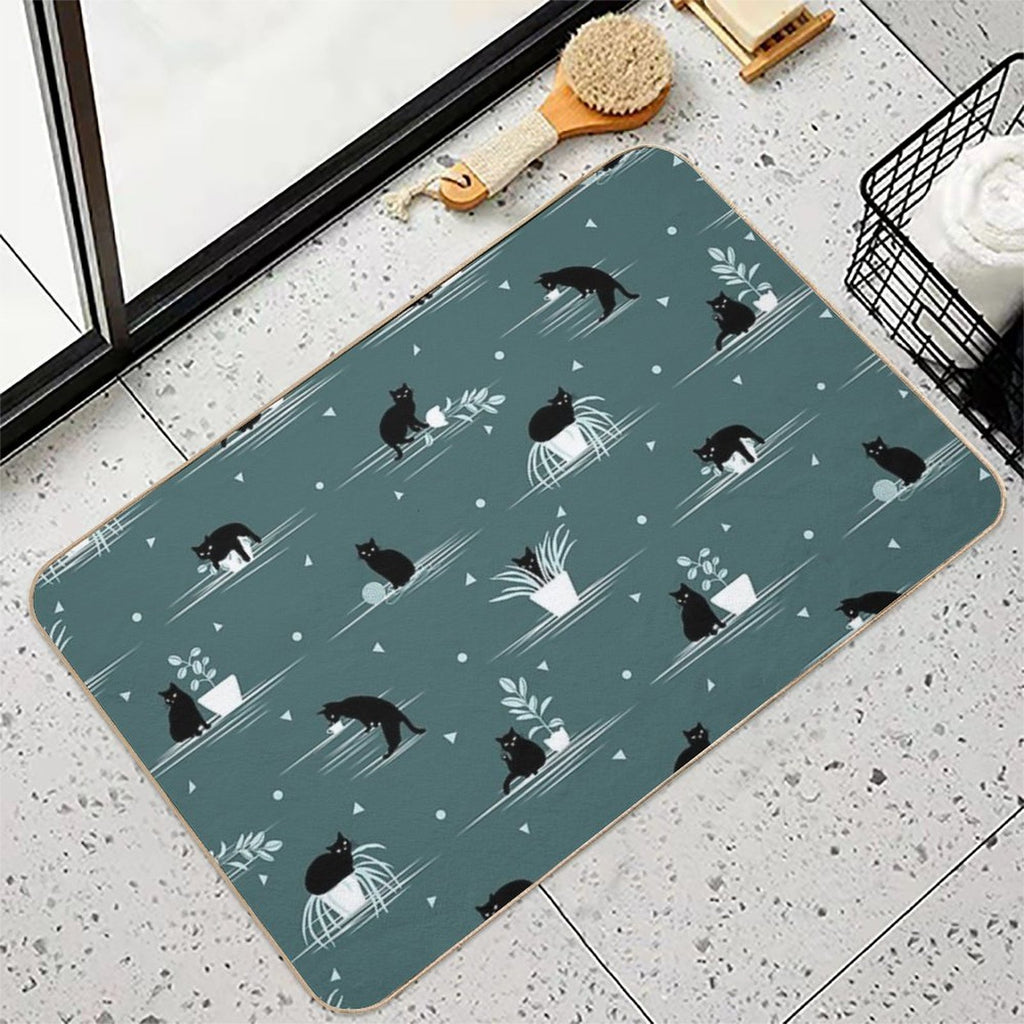 When The Black Cat Is Alone at Home (Dark Green)  Toxin-Free Bath Mat