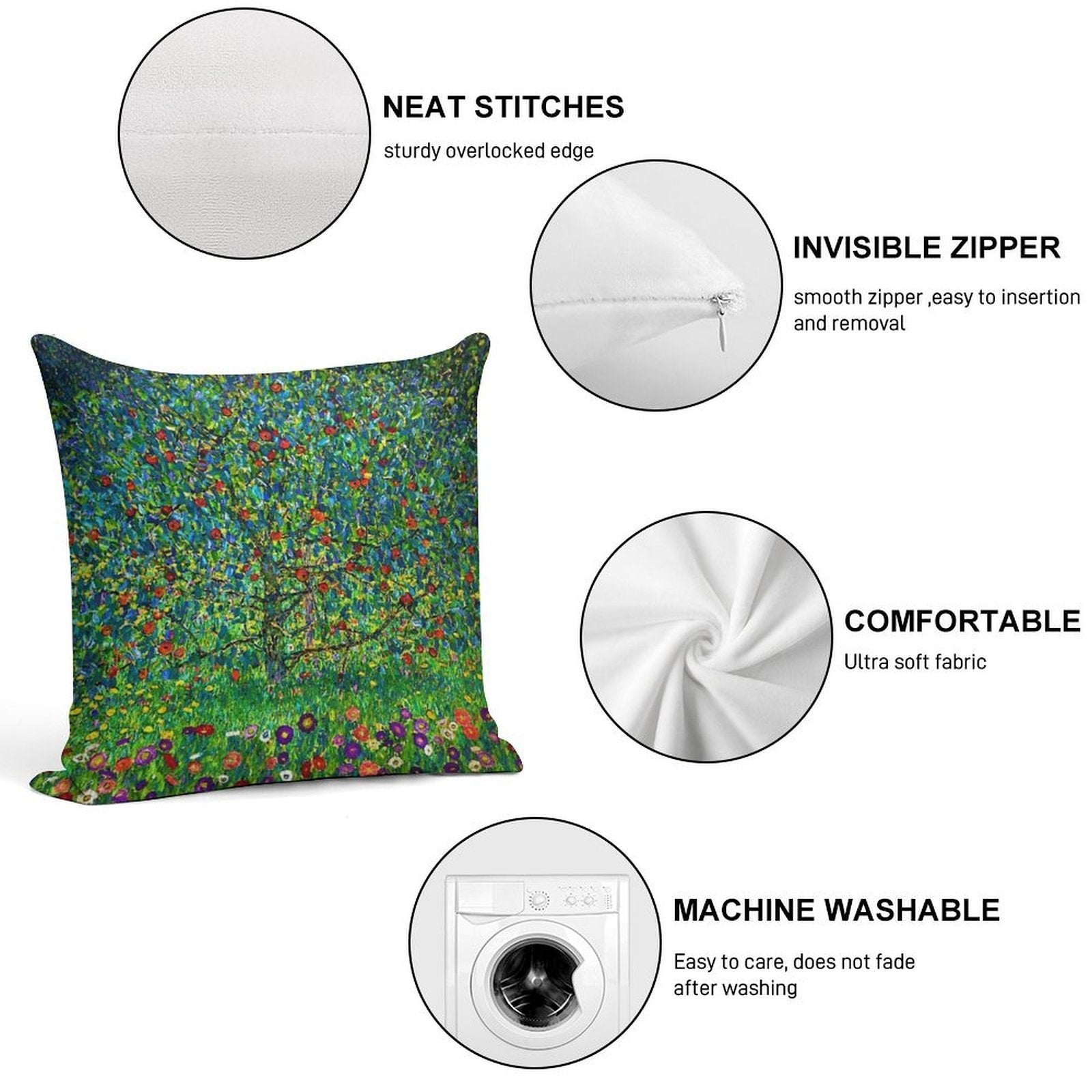 Gustav Klimt Apple Tree I Soft Hidden Zipper Throw Pillow