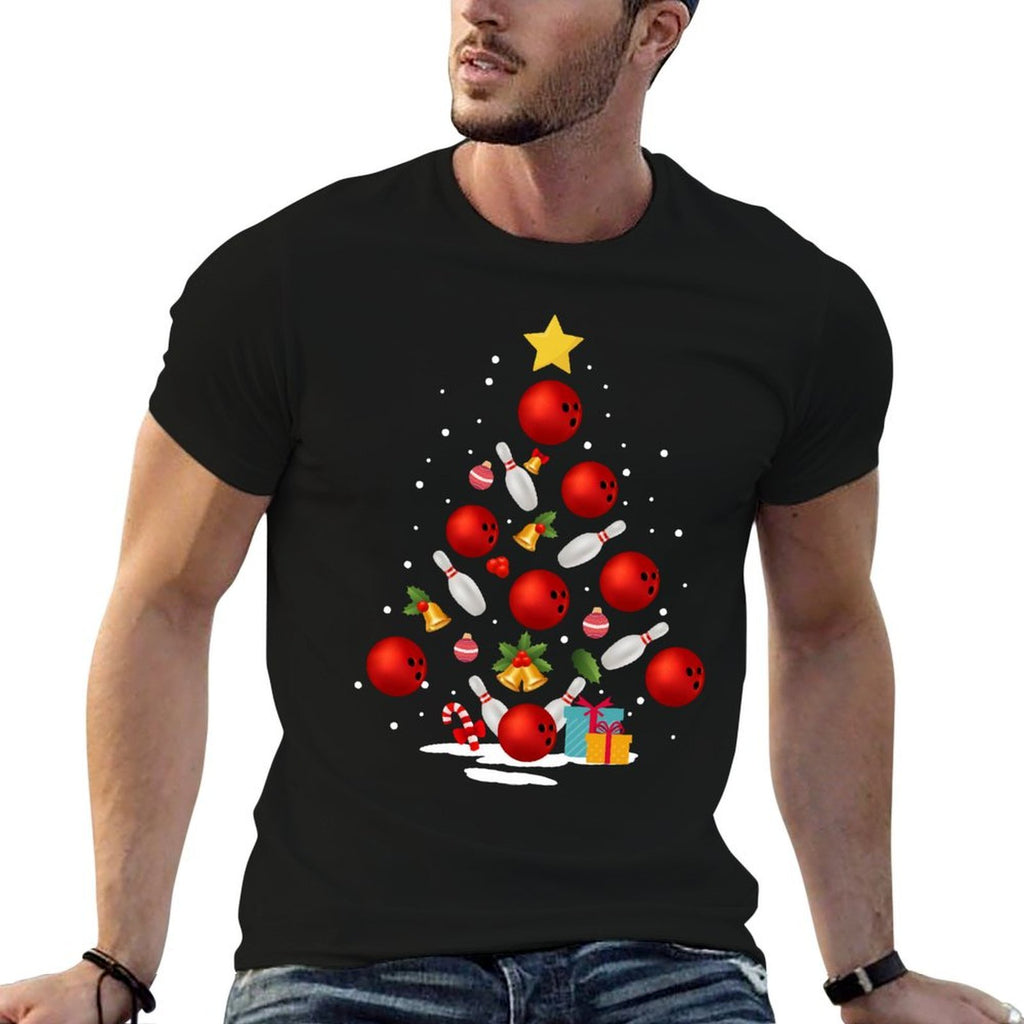 Funny Bowling Christmas Tree Lights Xmas Gifts For Men Women  Trendy Pattern T-Shirt