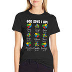 God Says I Am - Autism Awareness Christian Bible Verse  Tagless Design T-Shirt