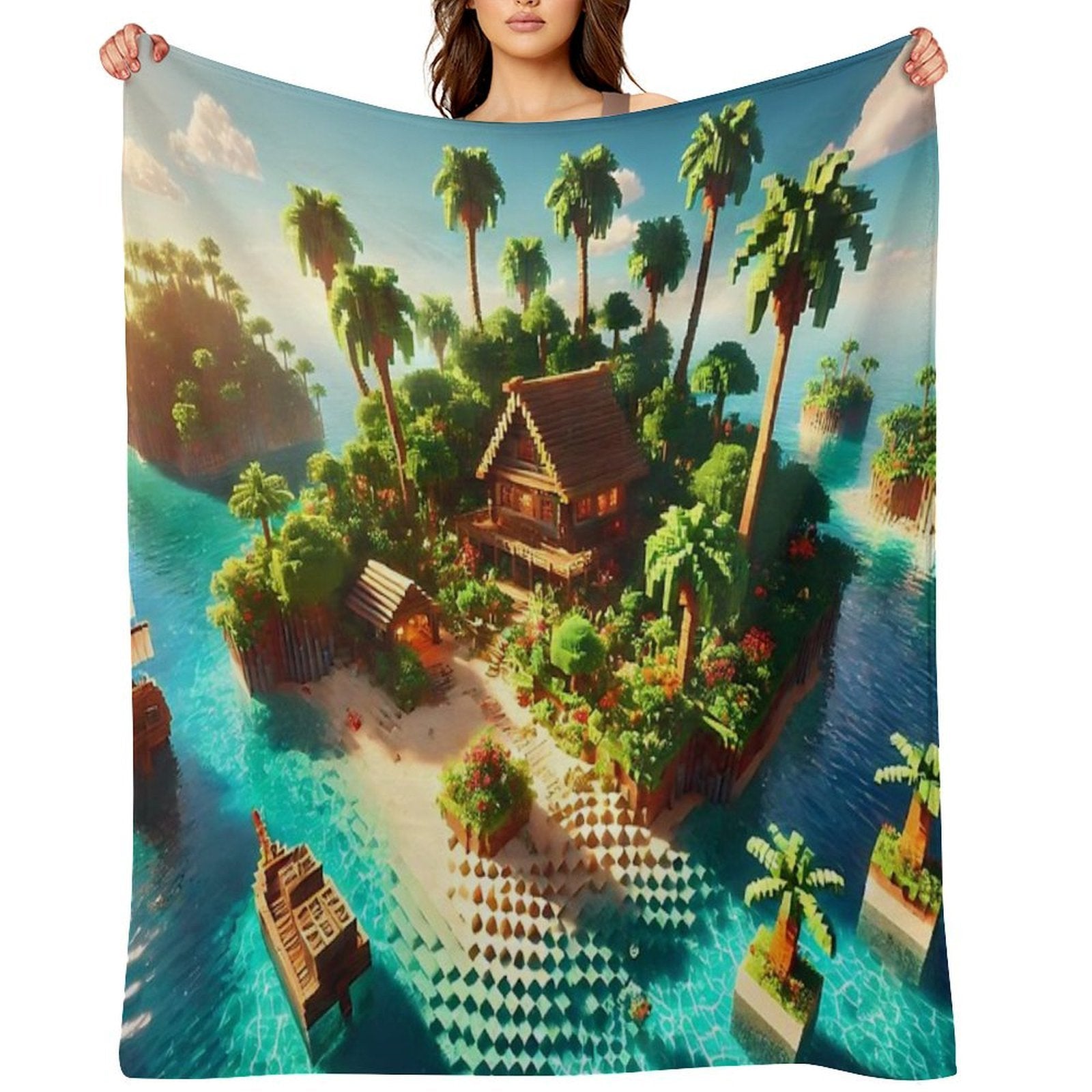 Minecraft Paradise Wrinkle-free Throw Blanket