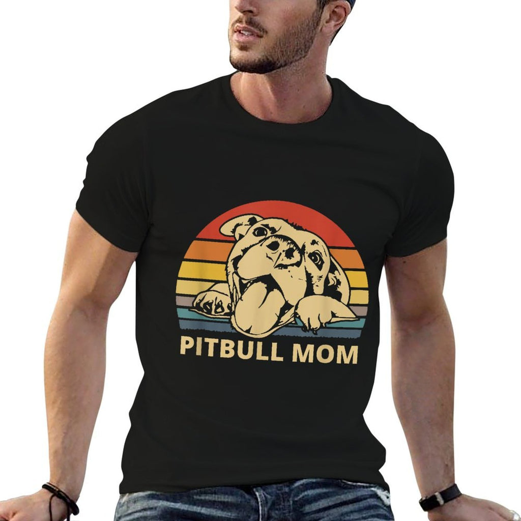 Vintage Pitbull Mom  Happy Smiling Pitbull Mom on Sunset  Rolled Sleeves T-Shirt