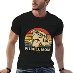 Vintage Pitbull Mom  Happy Smiling Pitbull Mom on Sunset  Rolled Sleeves T-Shirt