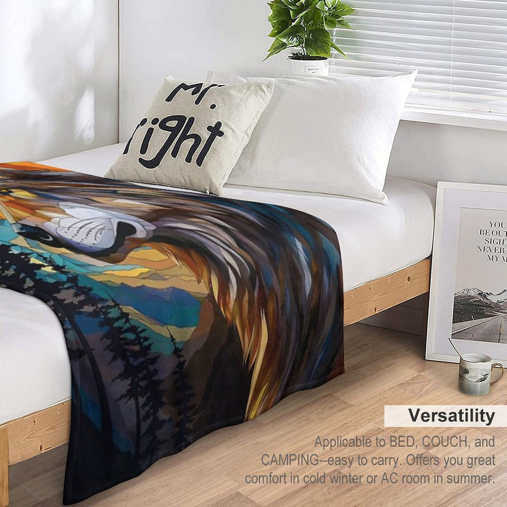 Wolf at Sunset Plush Throw Blanket