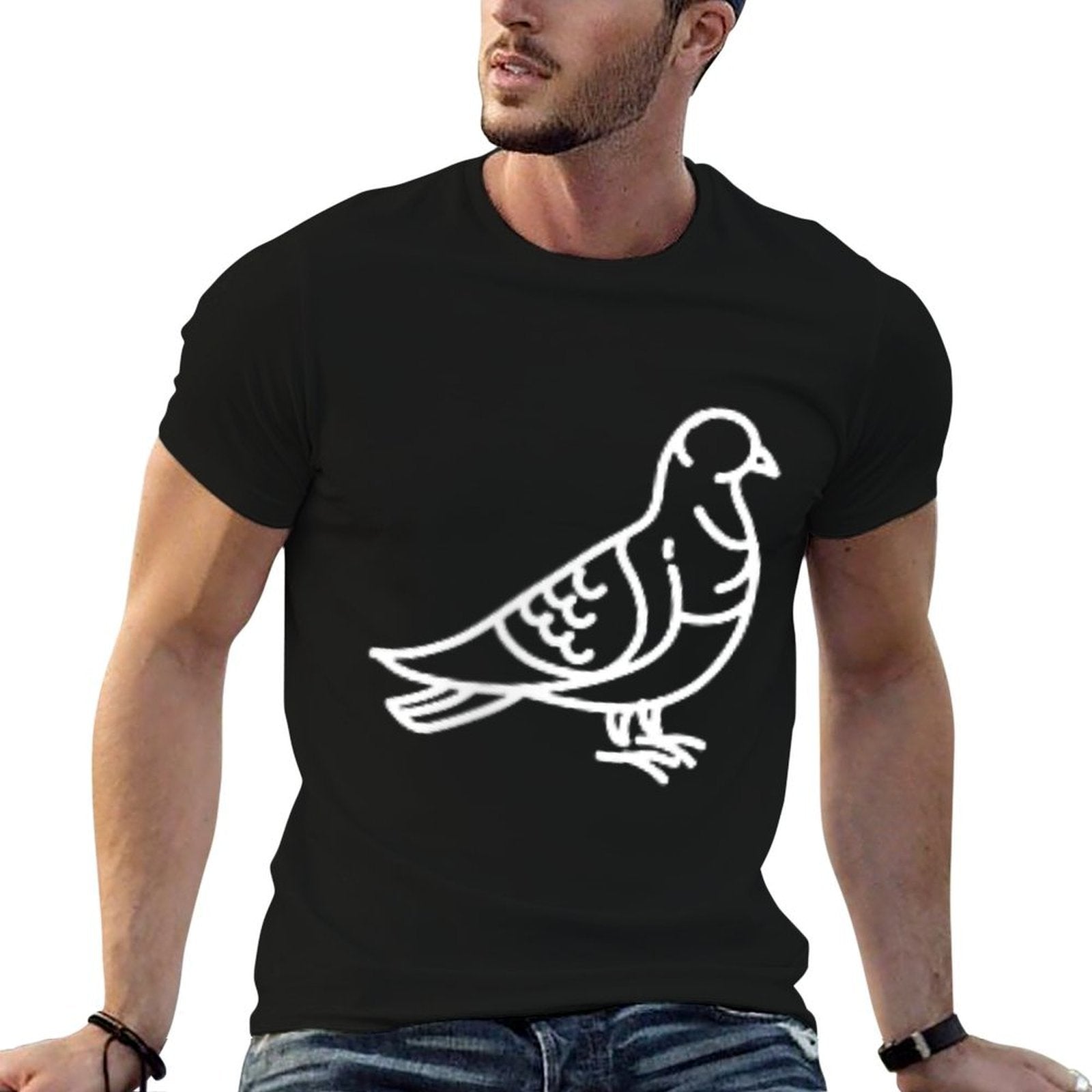 Pigeon Bird Badge Patch Line Art Icon Outline Gift  High-quality Stitching T-Shirt