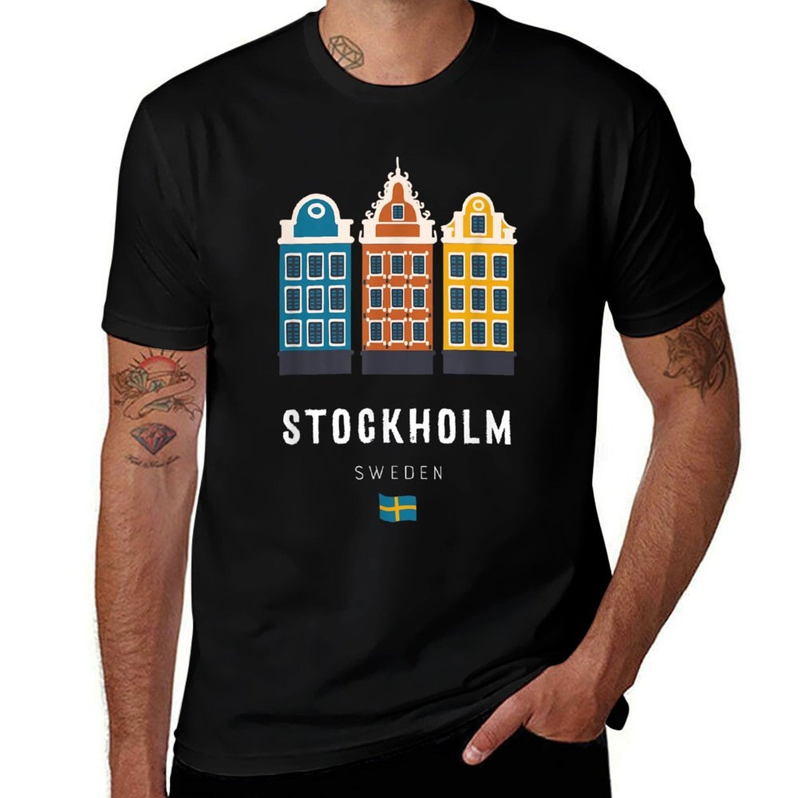 Stockholm Sweden Scandinavian Old Town Colorful Buildings  Relaxed-fit T-Shirt
