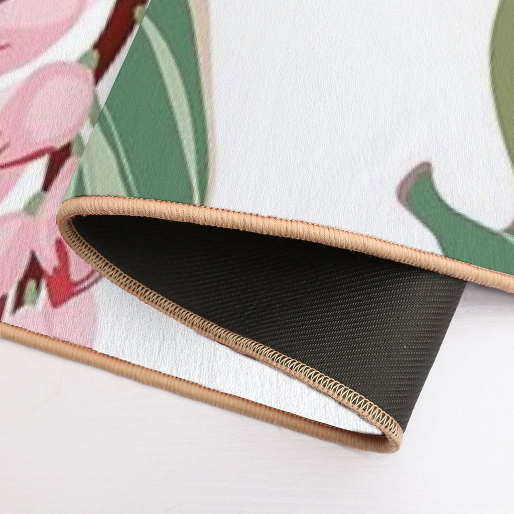 Seamless Floral Pattern with Tropical Pink Flowers with Exotic Leaves.  Stain-Proof Bath Mat