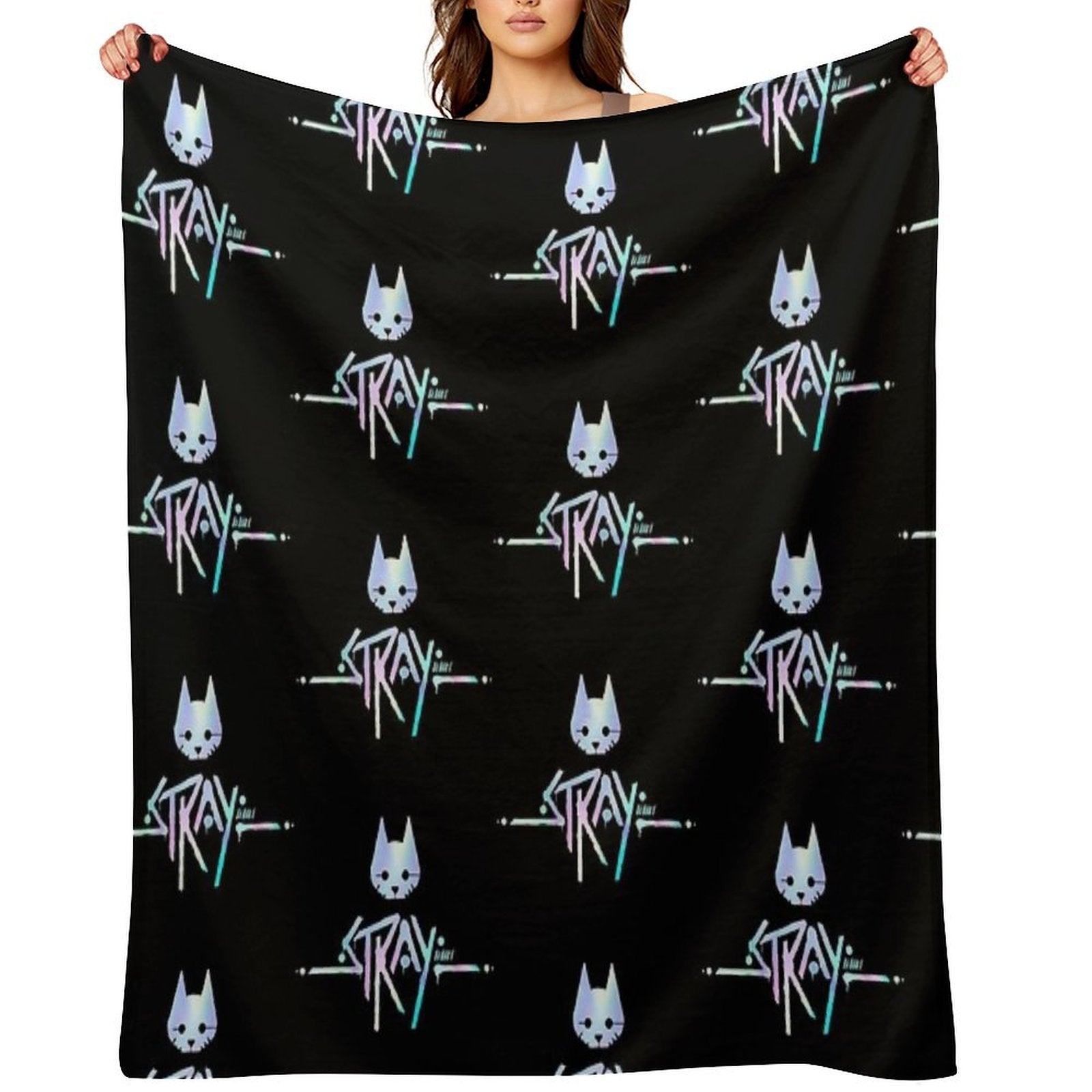 The Stray Game Logo in Holographic Iridescent Rainbow Anti-pilling Throw Blanket
