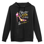 50th Birthday Design. Stepping Into My 50th Birthday Lady's Premium Moisture-Wicking Hoodie