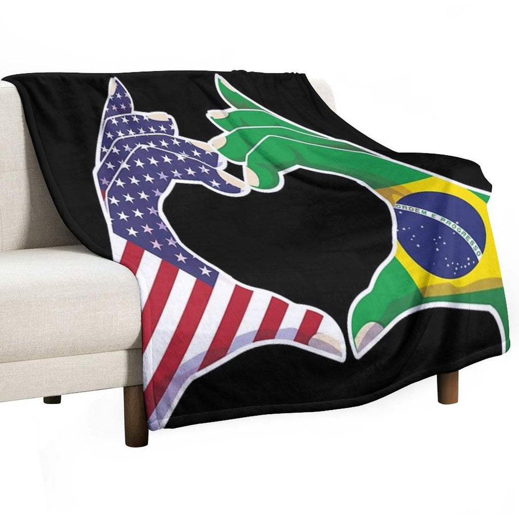 Brazilian Brazil USA United States American America Love Heart Peace Plush Throw Blanket