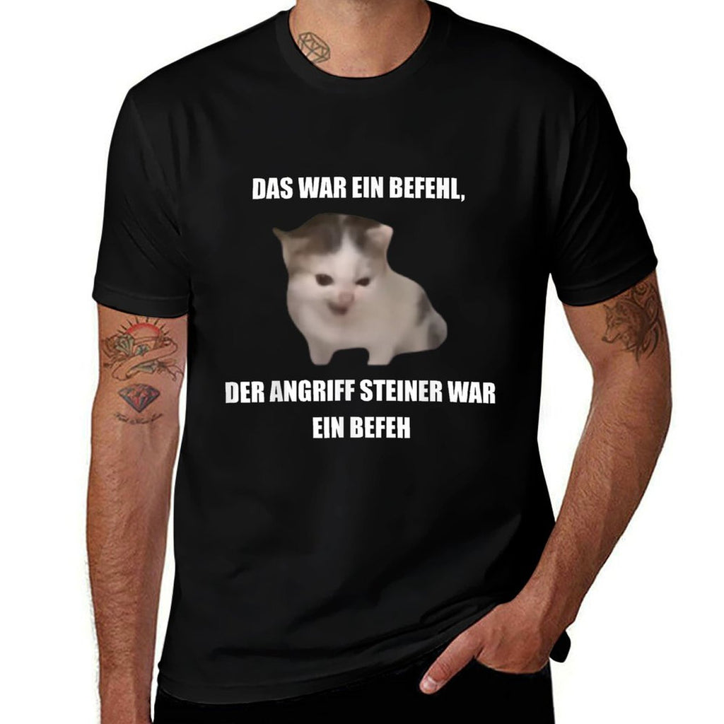 German Cat Orders Steiner- Das War Ein Befehl Funny Meme  Heathered Texture T-Shirt