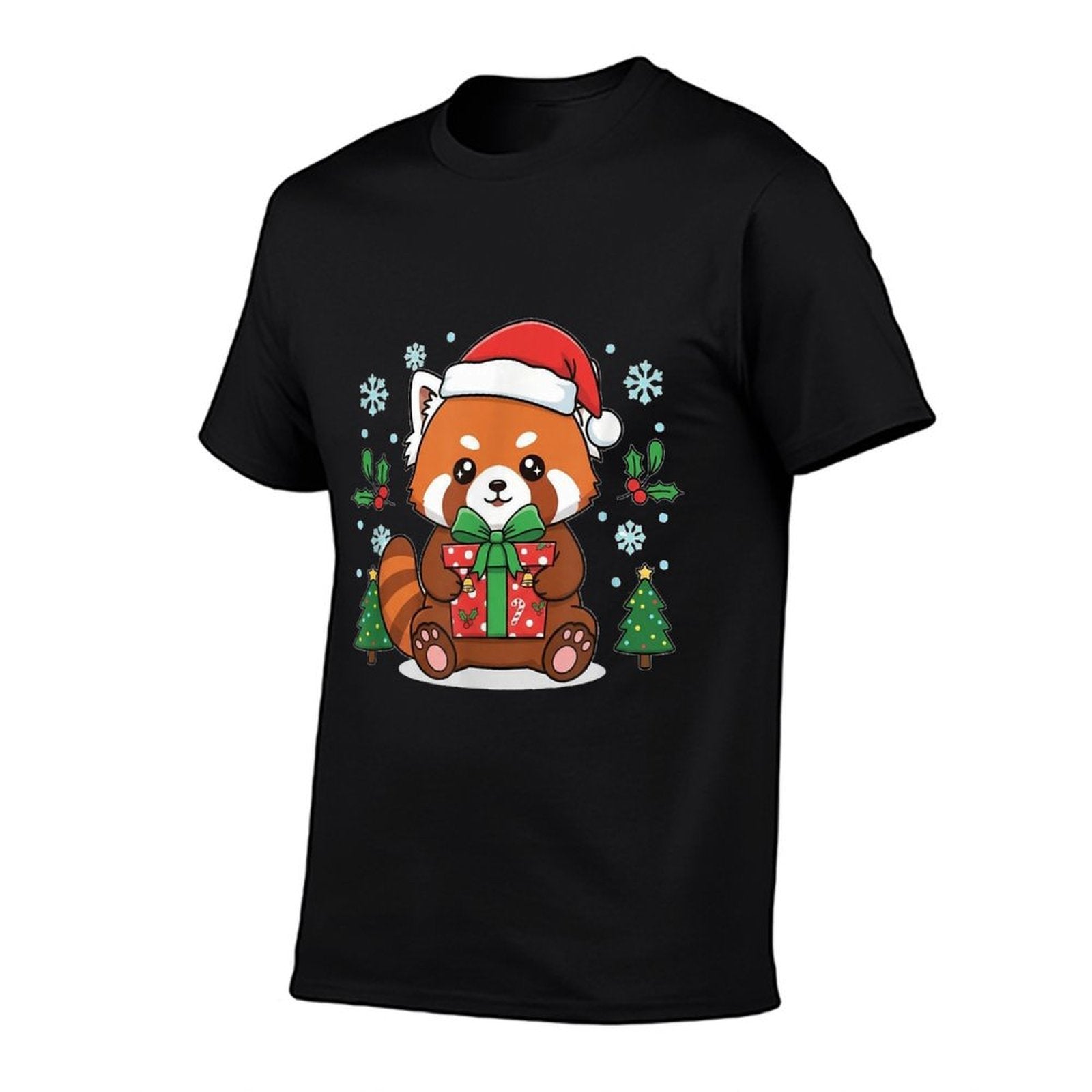 Kawaii Red Panda with Santa Hat - Christmas Celebration  Rolled Sleeves T-Shirt