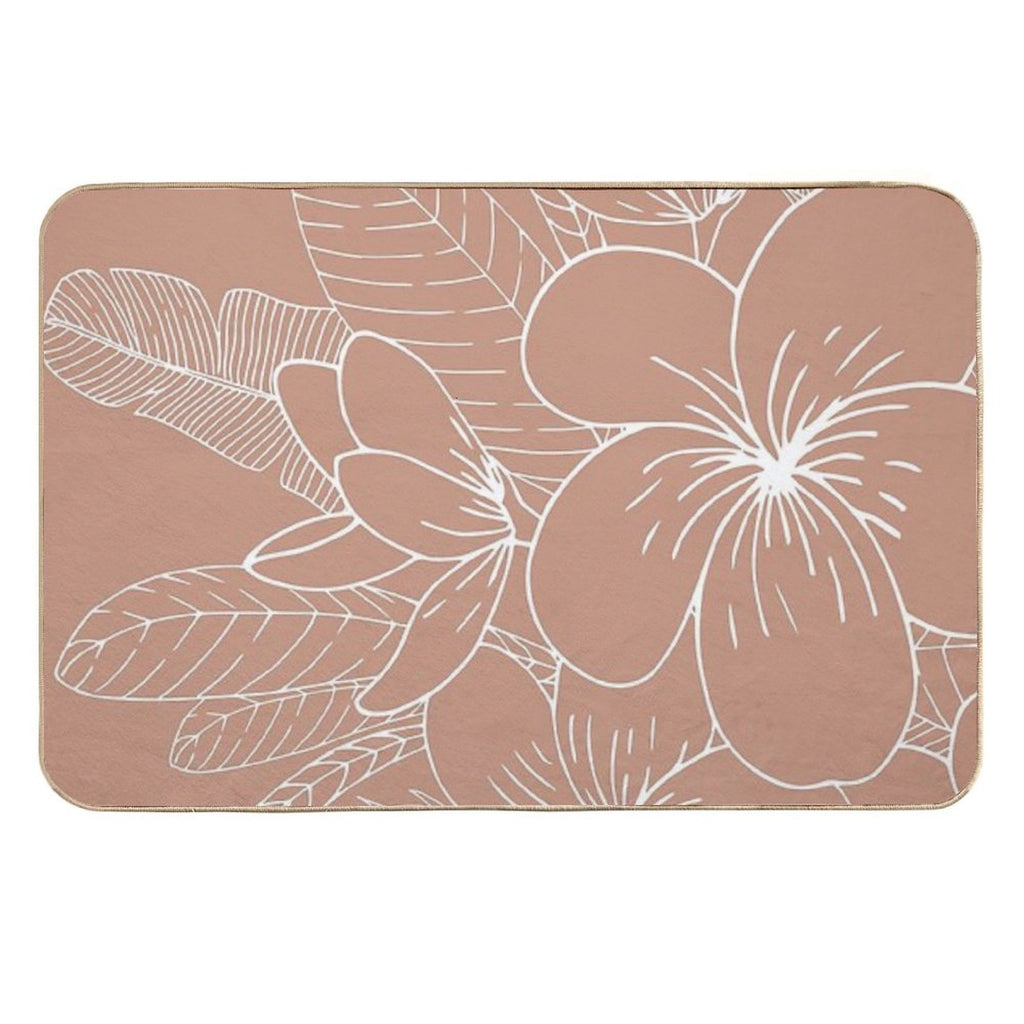 Hawaii Prints, Pink, Floral, Line Drawing,  Fade-Resistant Bath Mat