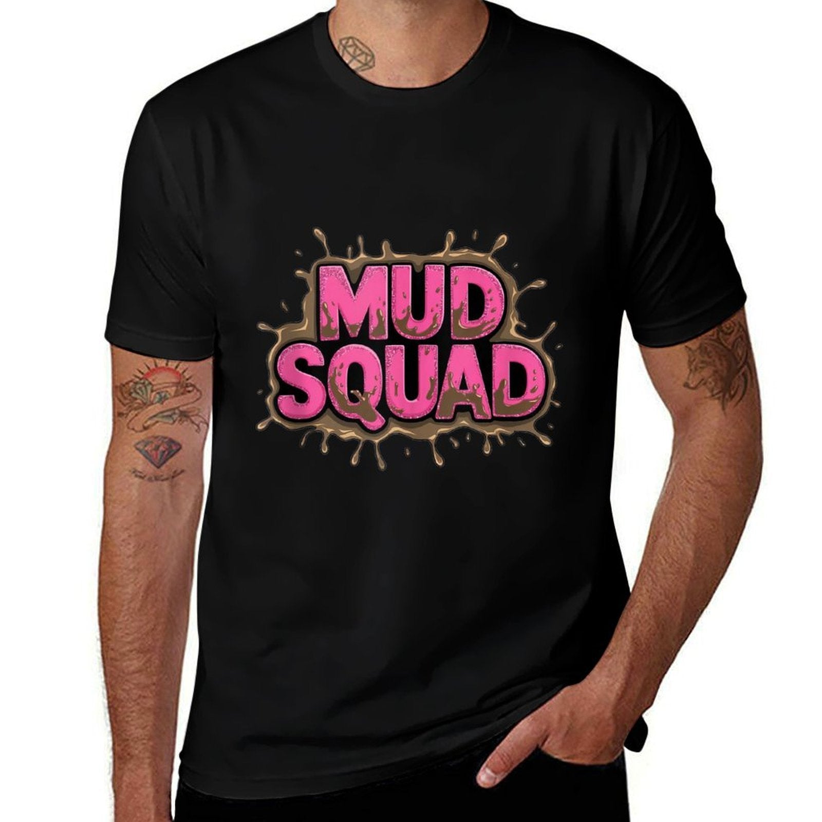 Mud Squad Pink Womens Mud Run Team Funny Mudder Running Ladie Comfortable T-Shirt