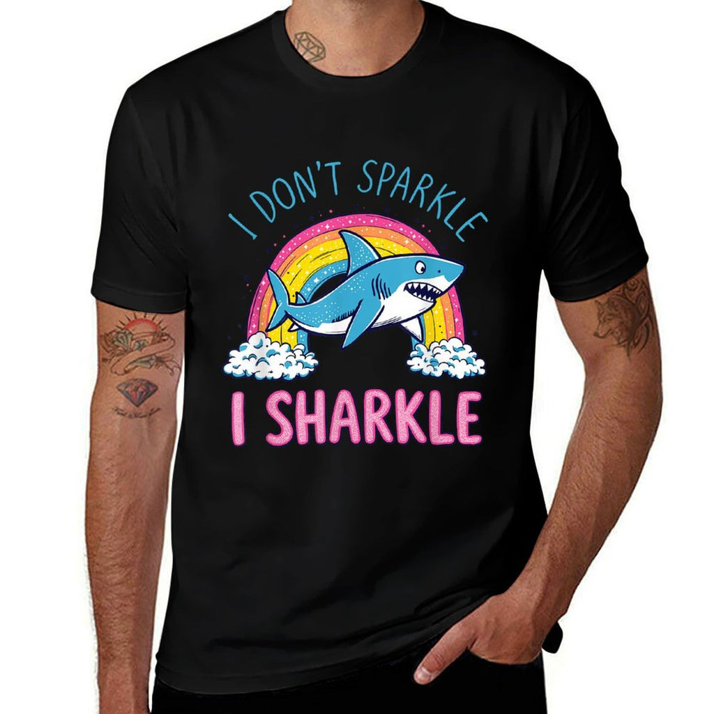I Dont Sparkle I Sharkle Funny Shark Lovers Pun Rainbow  Wrinkle-resistant T-Shirt