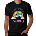 I Dont Sparkle I Sharkle Funny Shark Lovers Pun Rainbow  Wrinkle-resistant T-Shirt