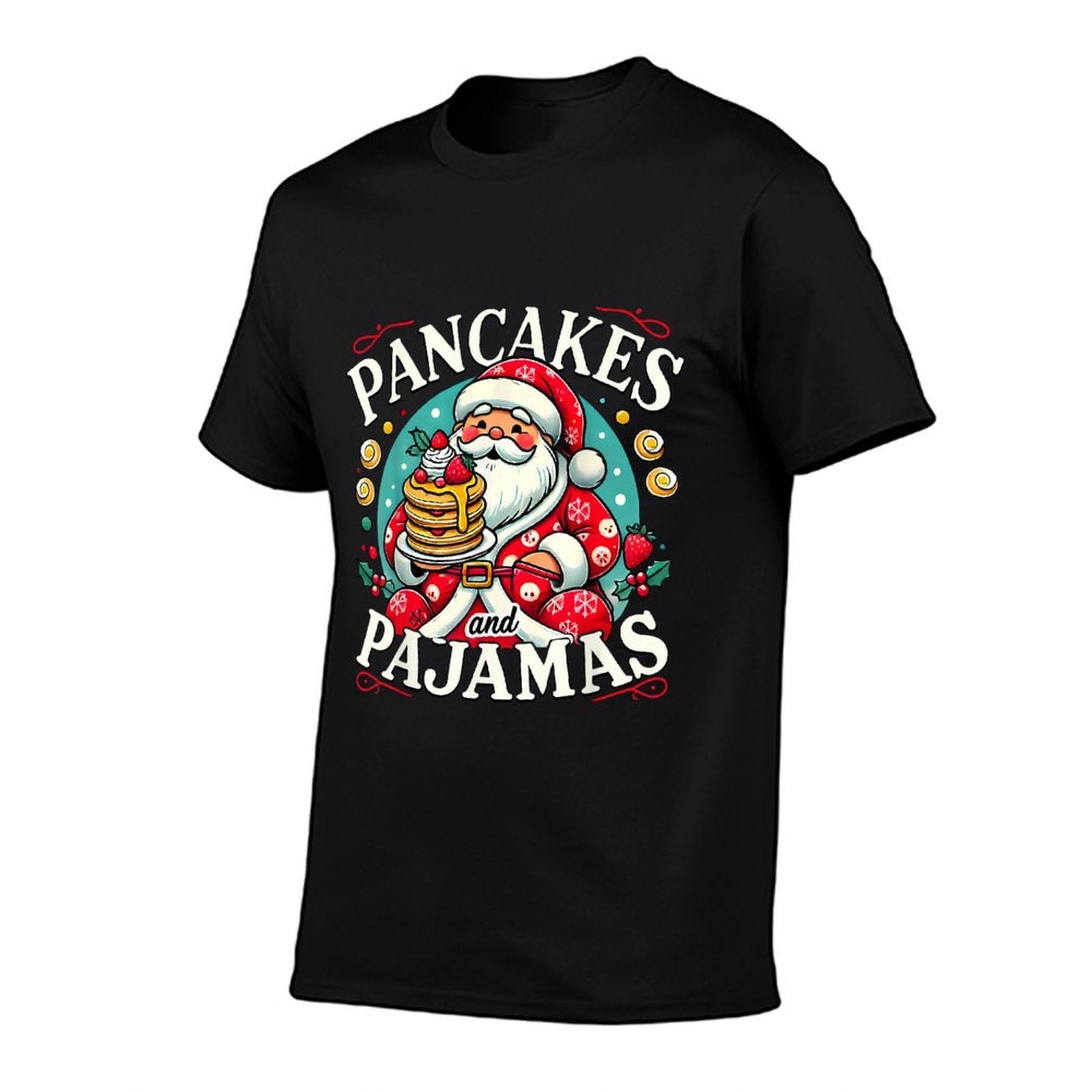 Funny Santa Hat Kids Xmas Pancakes And Pajamas Christmas  Wrinkle-resistant T-Shirt
