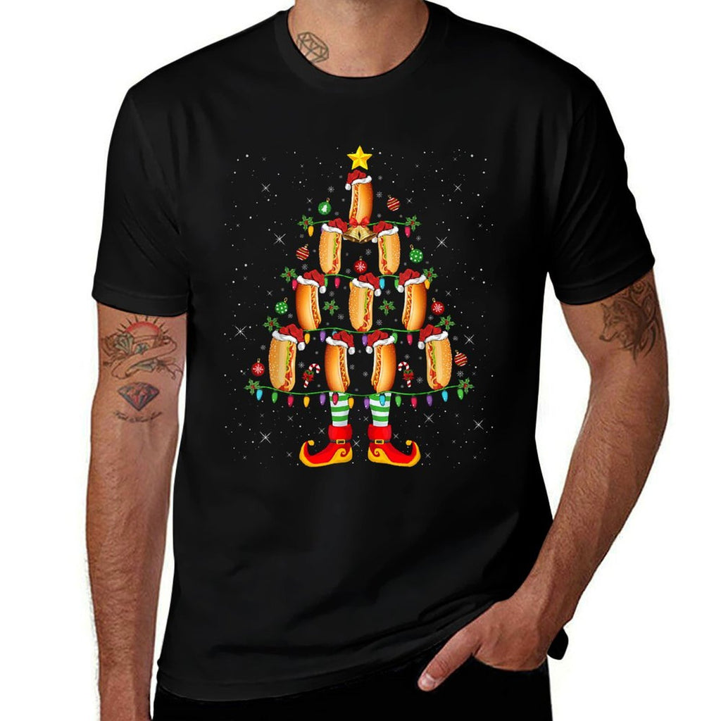 Hot Dog Lover Xmas Holiday Lighting Hot Dog Christmas Tree for Men Women Kids  Lightweight T-Shirt