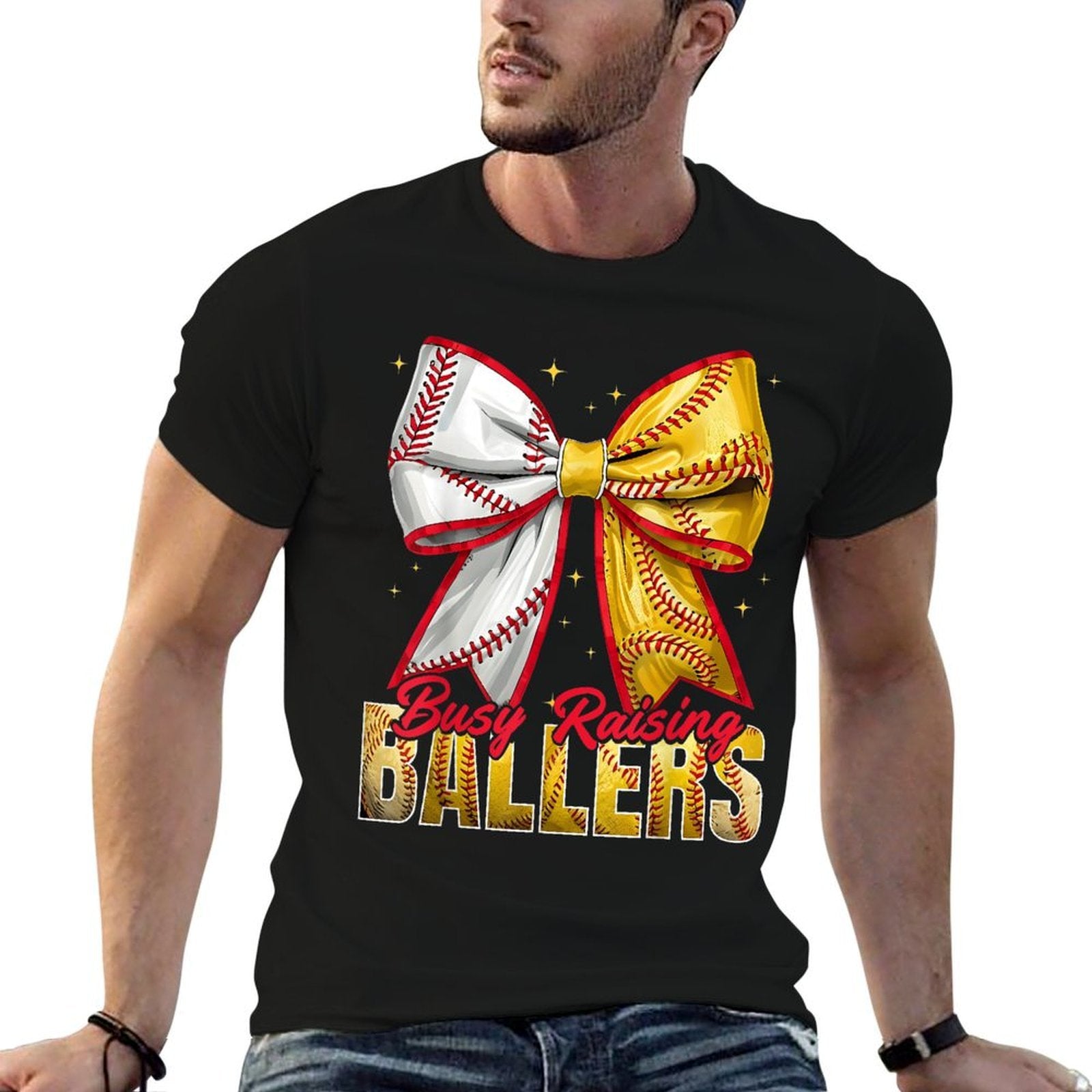 Busy Raising Ballers Softball Coquette Baseball Bow Game Day  Lightweight T-Shirt