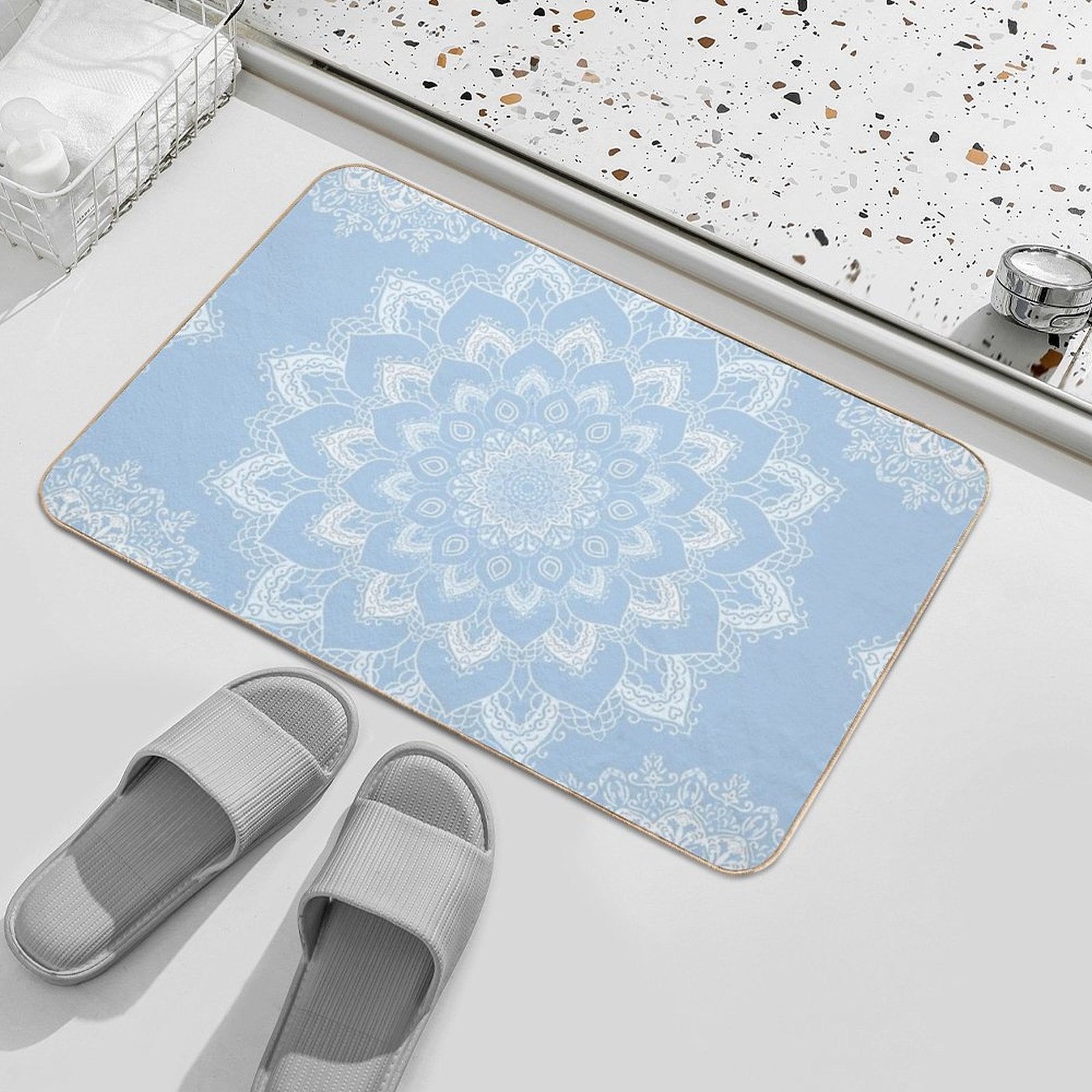 Bohemian Baby Blue Mandala  Easy Maintenance Bath Mat