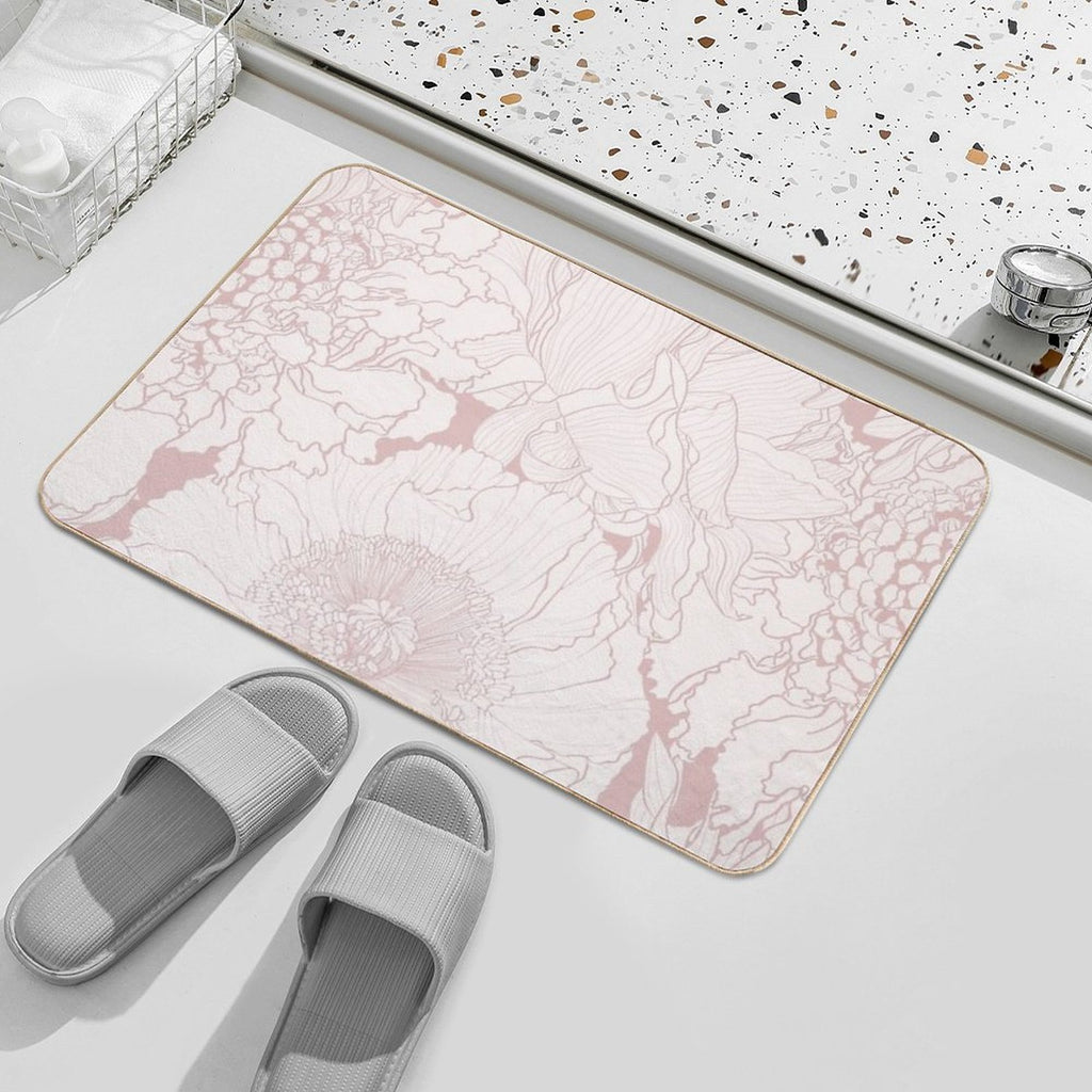 Elegant Seamless Pattern with Hand Drawn Line Garden And Tropical Flowers.  Eco-Friendly Bath Mat