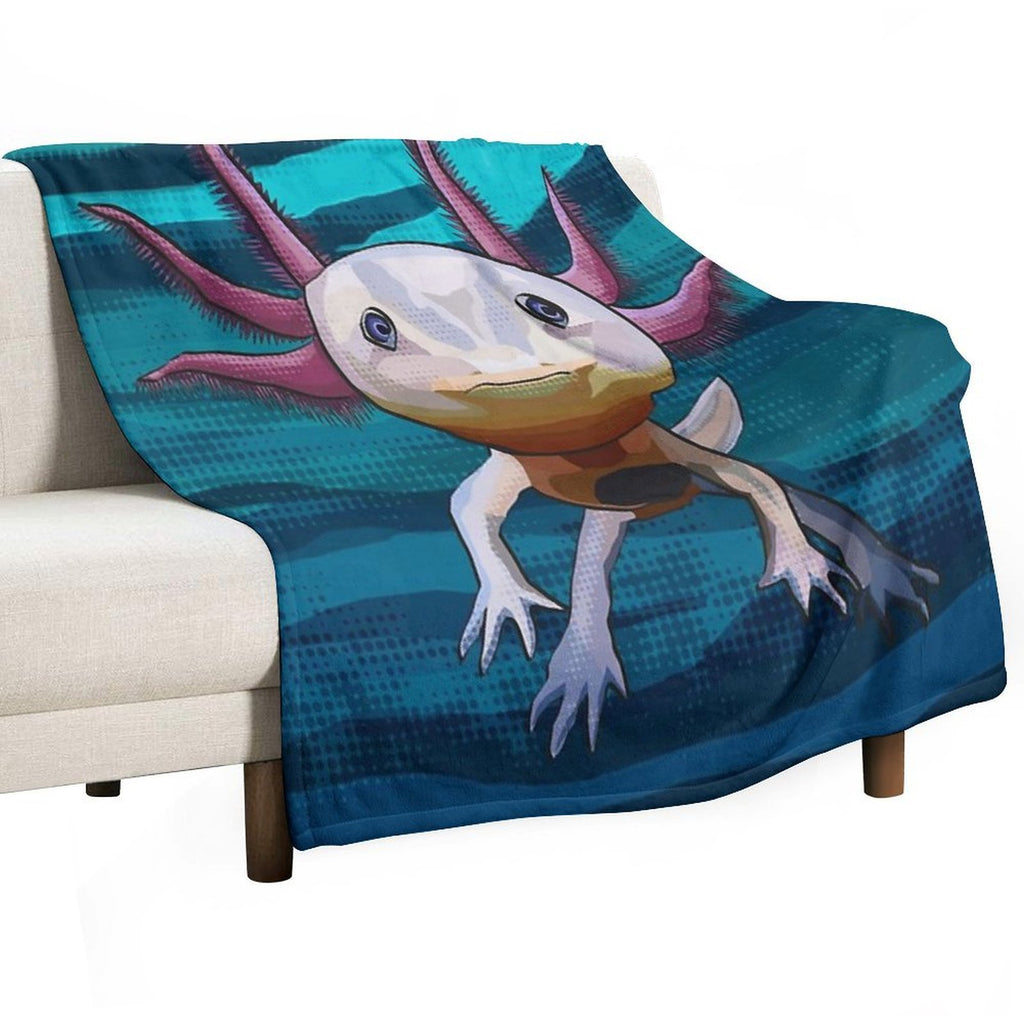 Axolotl with Water Background Machine-washable Throw Blanket