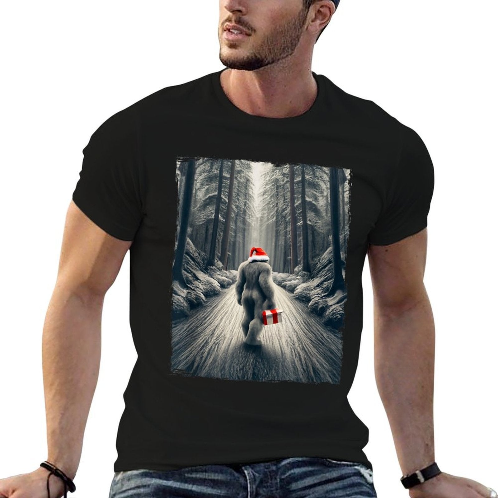 Santa Bigfoot Christmas Sasquatch Believe  Stretchy T-Shirt